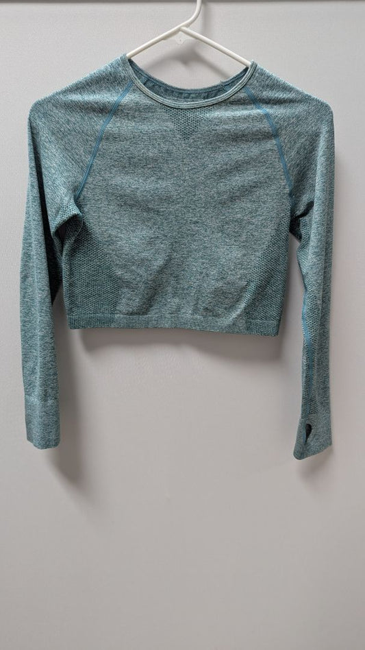 Teal Marl Seamless Long-Sleeve Active Crop Top
