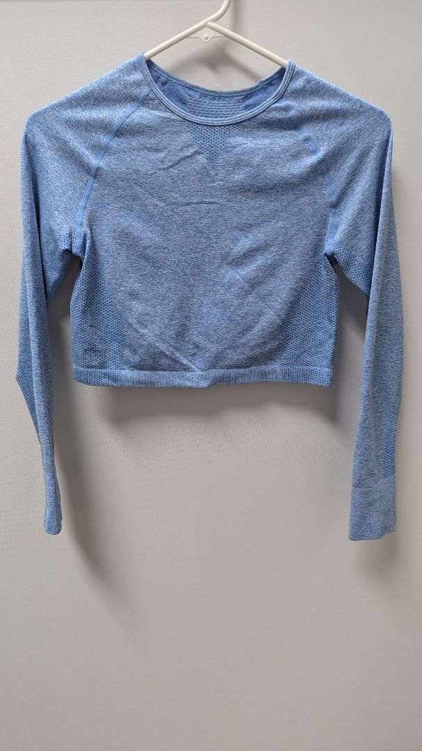Light Blue Marl Seamless Long-Sleeve Active Crop Top
