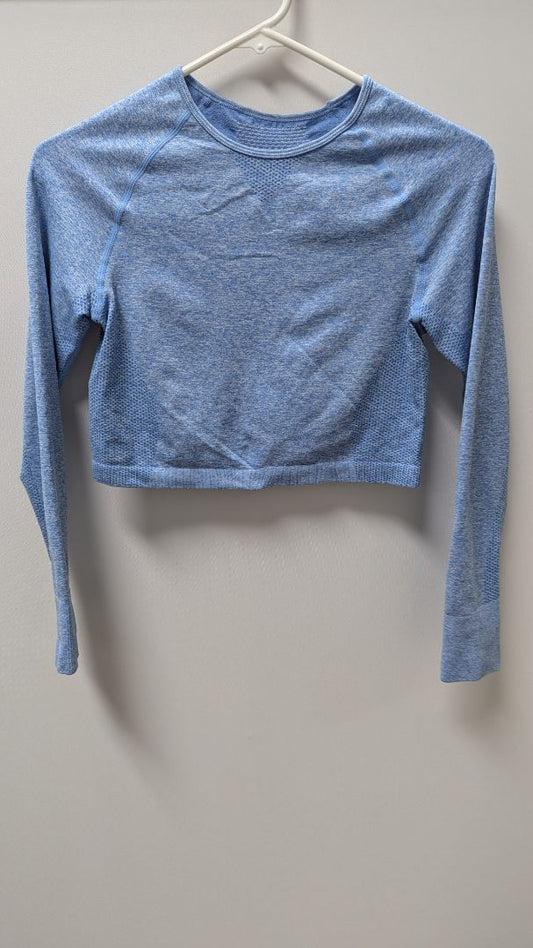 Light Blue Marl Seamless Long-Sleeve Active Crop Top