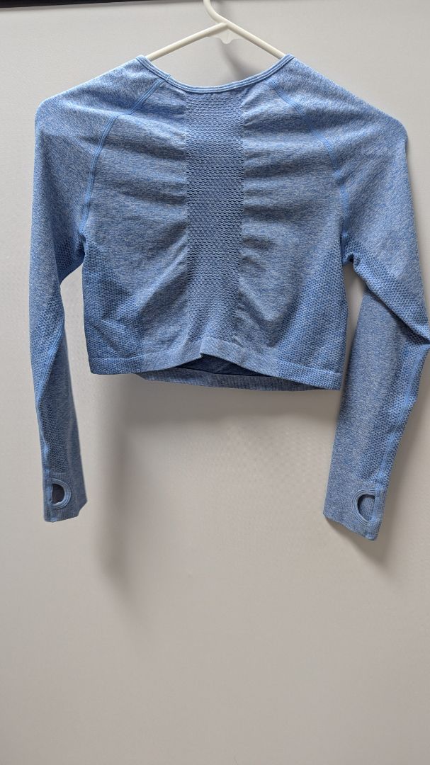 Light Blue Marl Seamless Long-Sleeve Active Crop Top