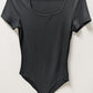 BTFBM Black Short-Sleeve Square-Neck Bodysuit