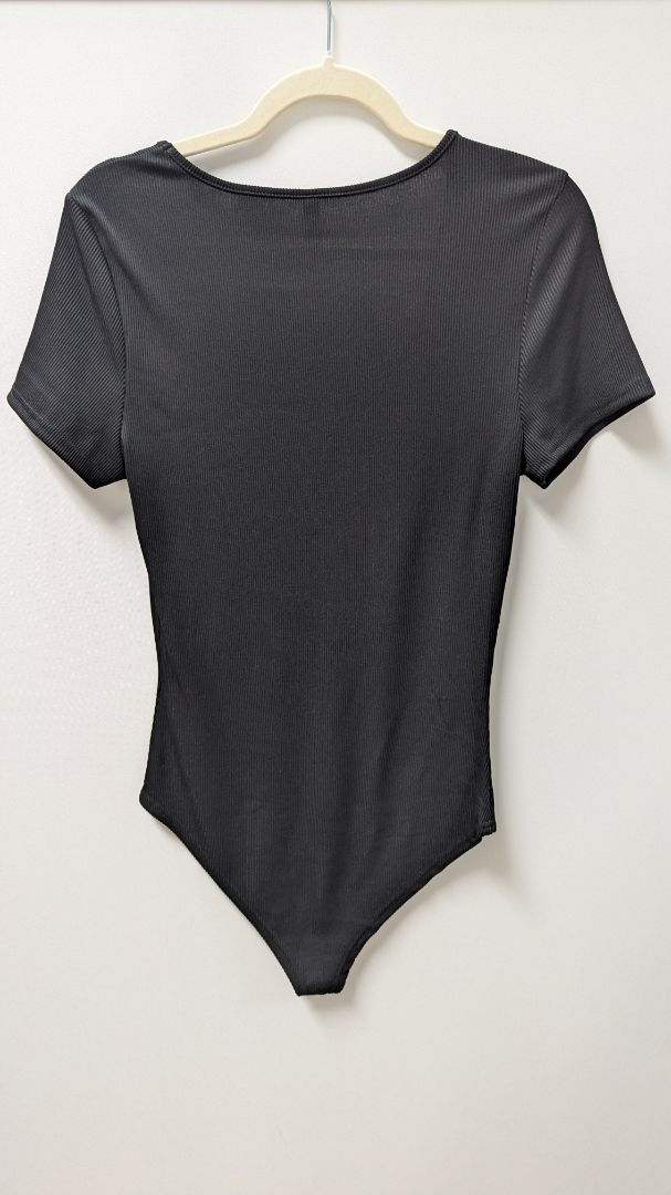 BTFBM Black Short-Sleeve Square-Neck Bodysuit
