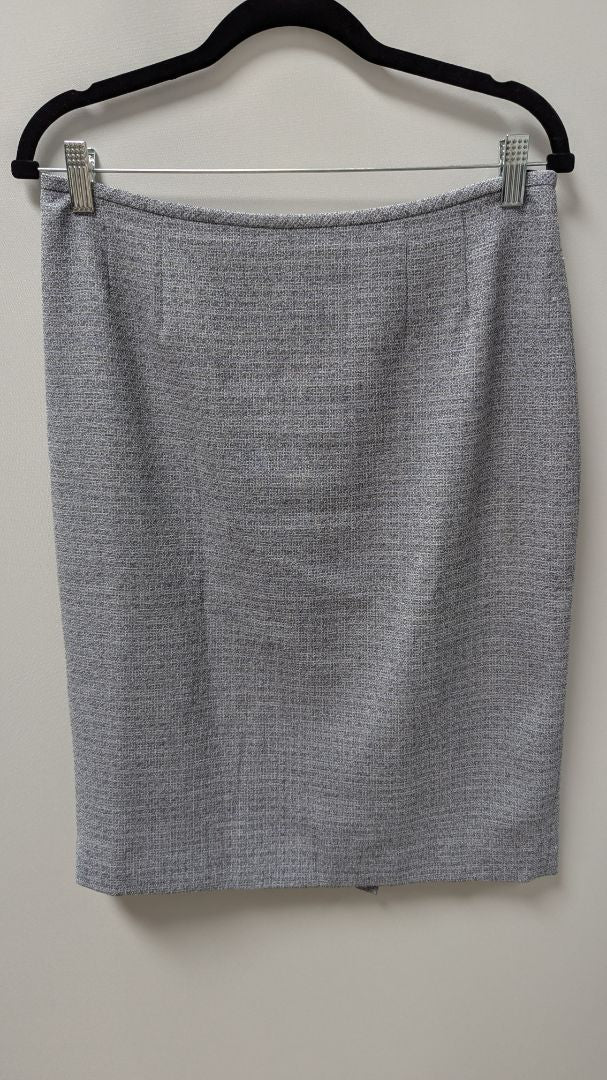 Le Suit Grey Textured Knit Blazer & Skirt Suit Set