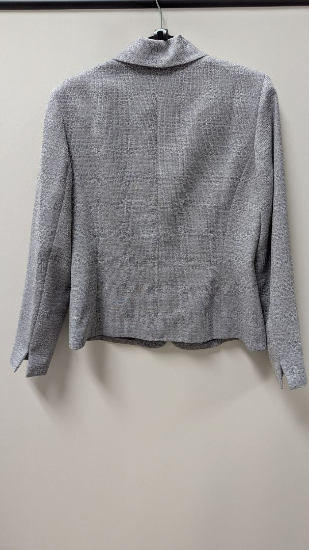 Le Suit Grey Textured Knit Blazer & Skirt Suit Set