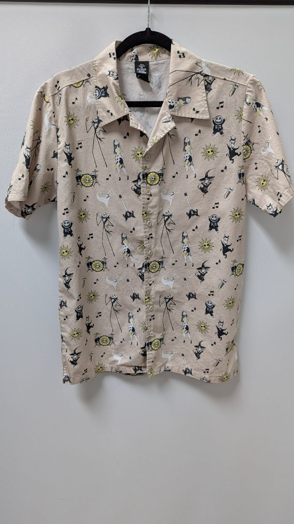 Disney Men's Tan "Nightmare Before Christmas" Graphic Button-Down Shirt