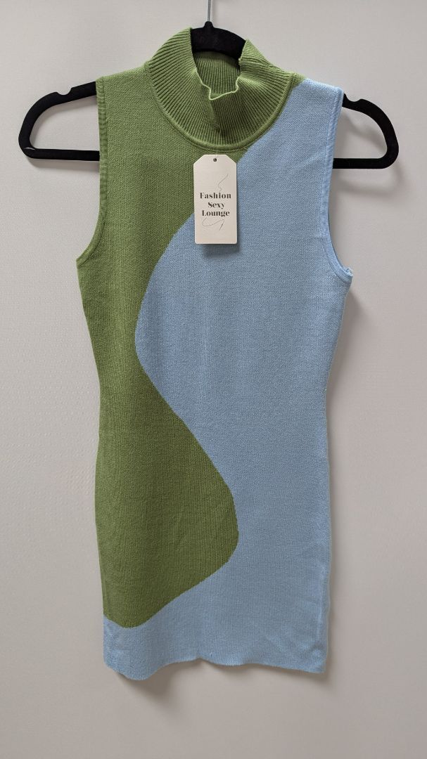 Fashion Sexy Lounge Green/Blue Sleeveless Sweater Dress
