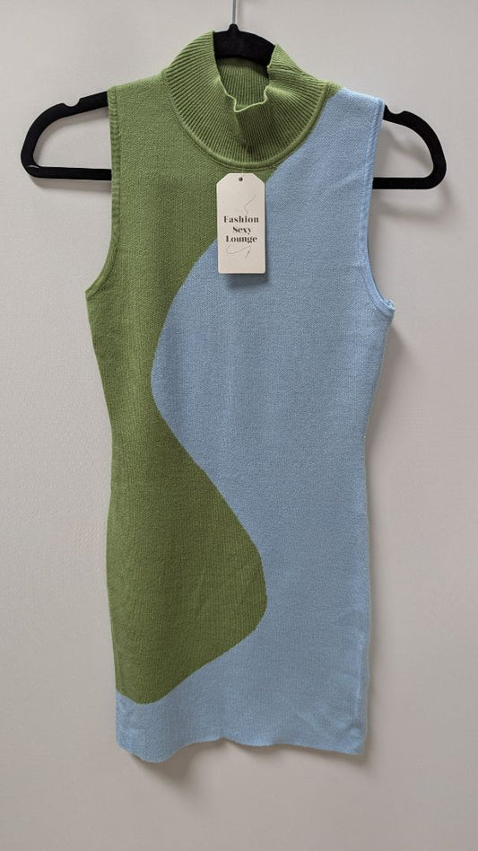 Fashion Sexy Lounge Green/Blue Sleeveless Sweater Dress
