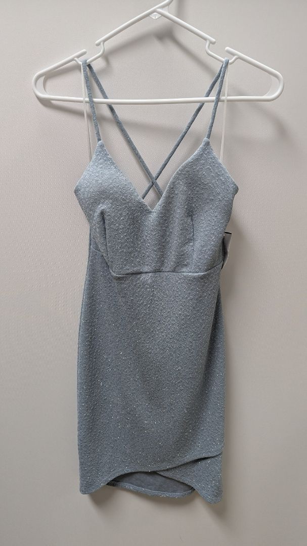Windsor Light Blue Glitter Crossback Strap Mini Dress