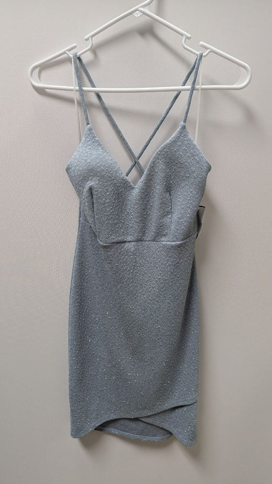 Windsor Light Blue Glitter Crossback Strap Mini Dress