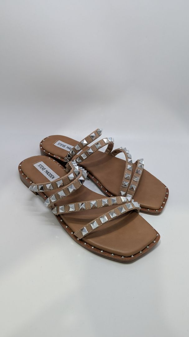 Steve Madden Tan Skyler Silver Studded Sandals