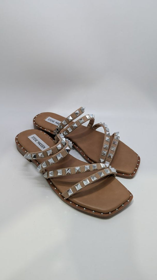 Steve Madden Tan Skyler Silver Studded Sandals