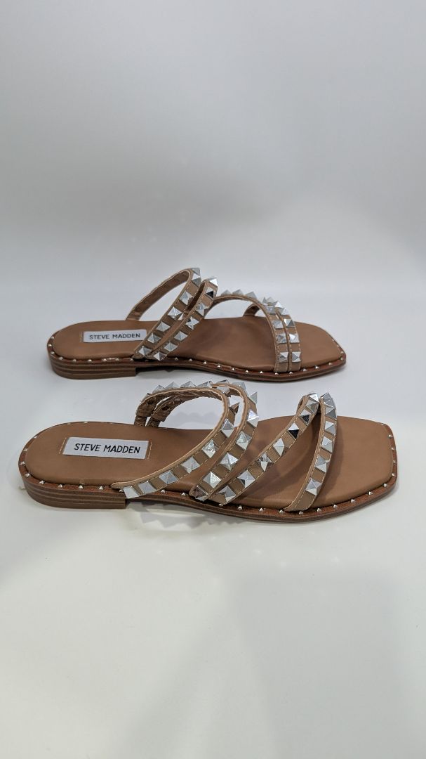 Steve Madden Tan Skyler Silver Studded Sandals