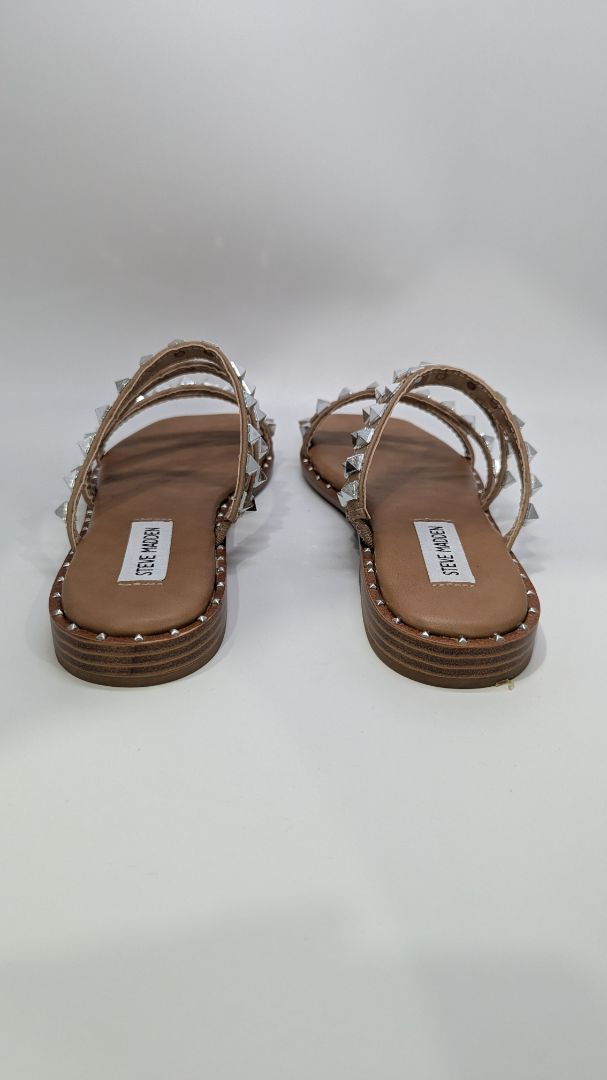 Steve Madden Tan Skyler Silver Studded Sandals