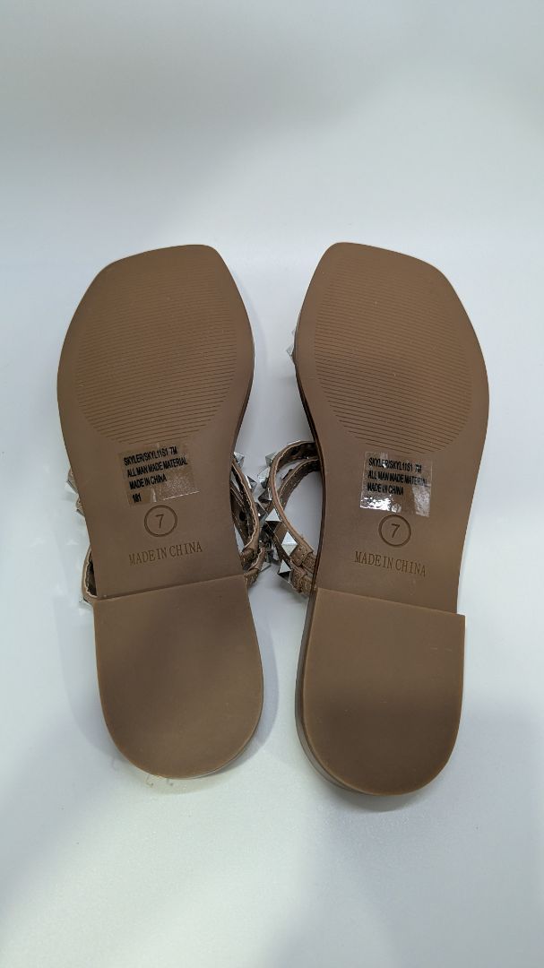 Steve Madden Tan Skyler Silver Studded Sandals