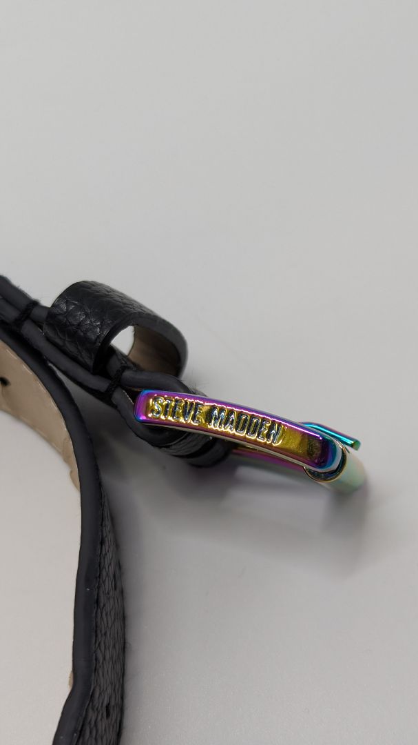 Steve Madden Black/Iridescent Faux-Leather Belt with Buckle