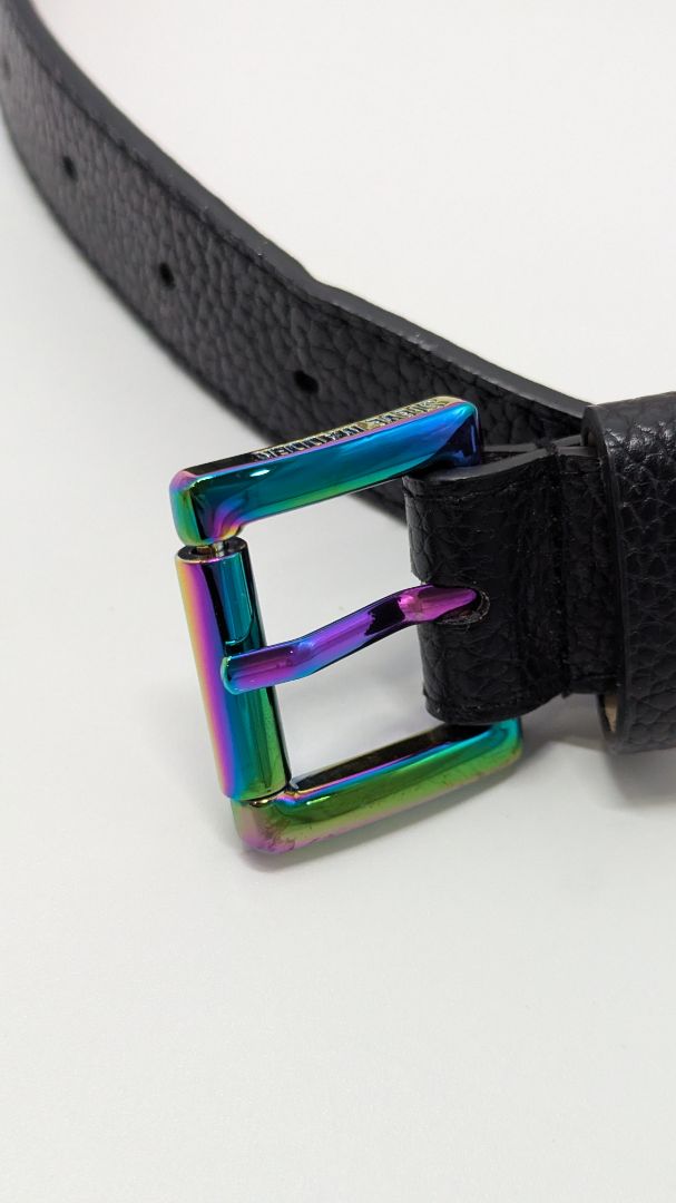 Steve Madden Black/Iridescent Faux-Leather Belt with Buckle