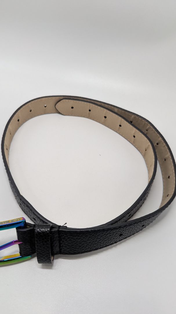 Steve Madden Black/Iridescent Faux-Leather Belt with Buckle