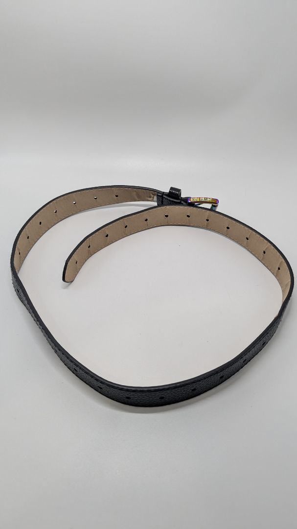 Steve Madden Black/Iridescent Faux-Leather Belt with Buckle