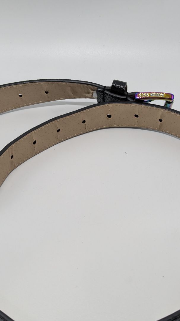 Steve Madden Black/Iridescent Faux-Leather Belt with Buckle
