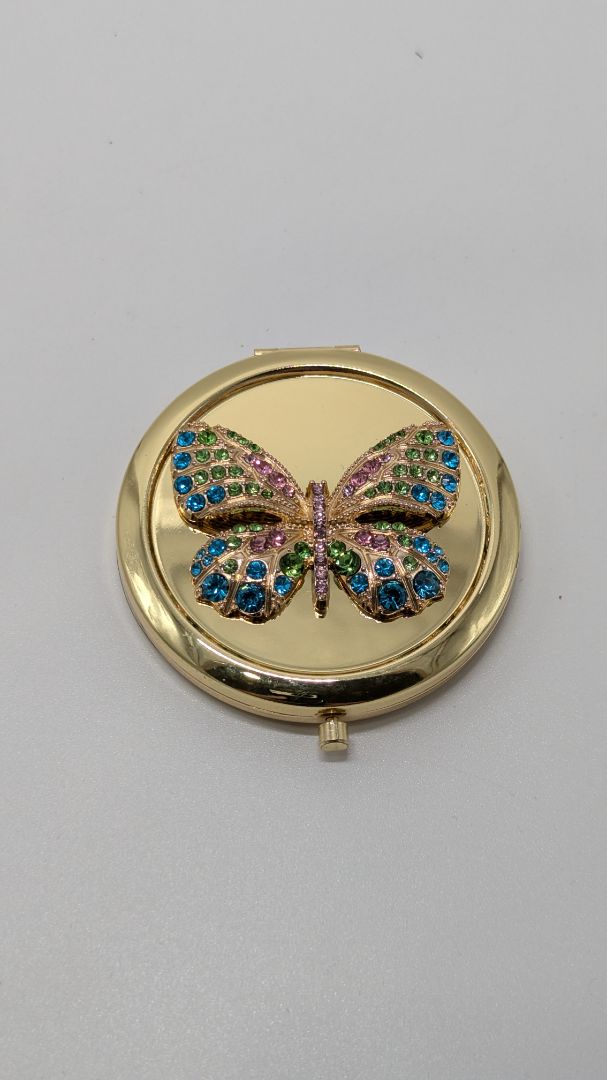 Gold-Tone Gemstone Butterfly Compact Mirror