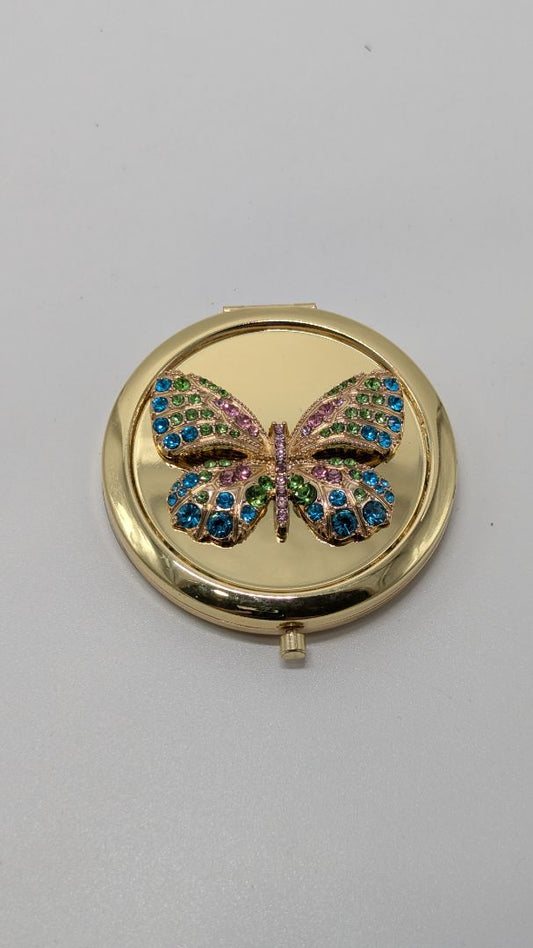 Gold-Tone Gemstone Butterfly Compact Mirror