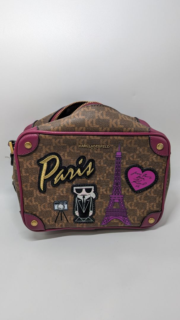 Karl Lagerfeld Paris Brown/Deep Pink Graphic Crossbody Bag