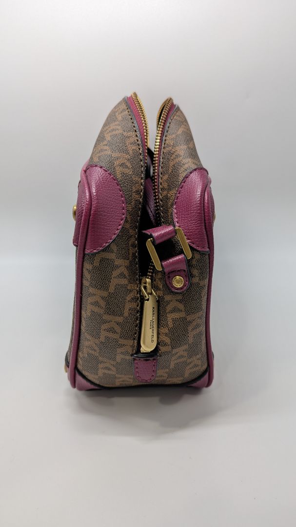 Karl Lagerfeld Paris Brown/Deep Pink Graphic Crossbody Bag