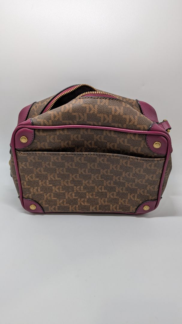 Karl Lagerfeld Paris Brown/Deep Pink Graphic Crossbody Bag