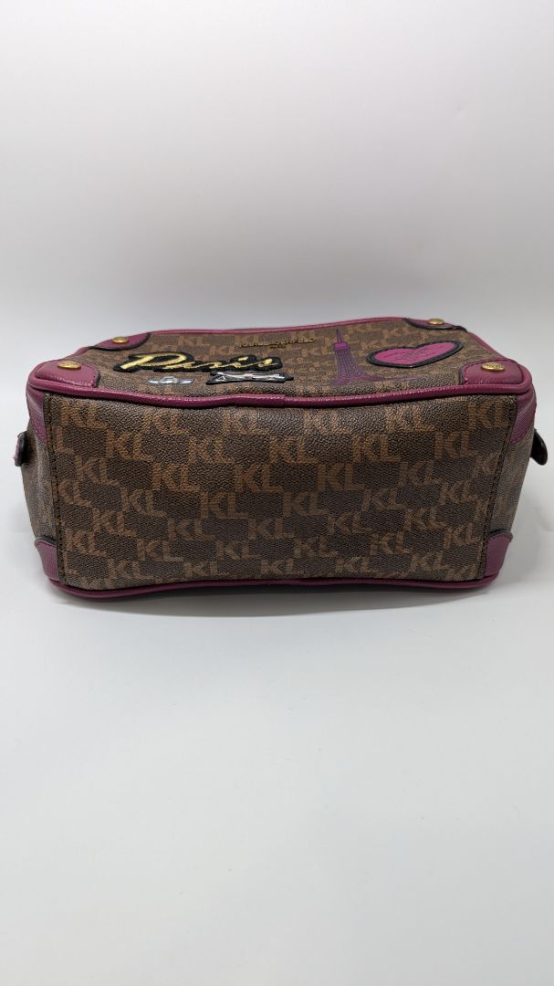 Karl Lagerfeld Paris Brown/Deep Pink Graphic Crossbody Bag