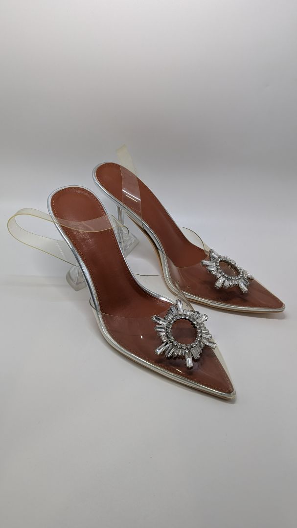 Clear PVC Pointed-Toe Embellished Crystal Heels