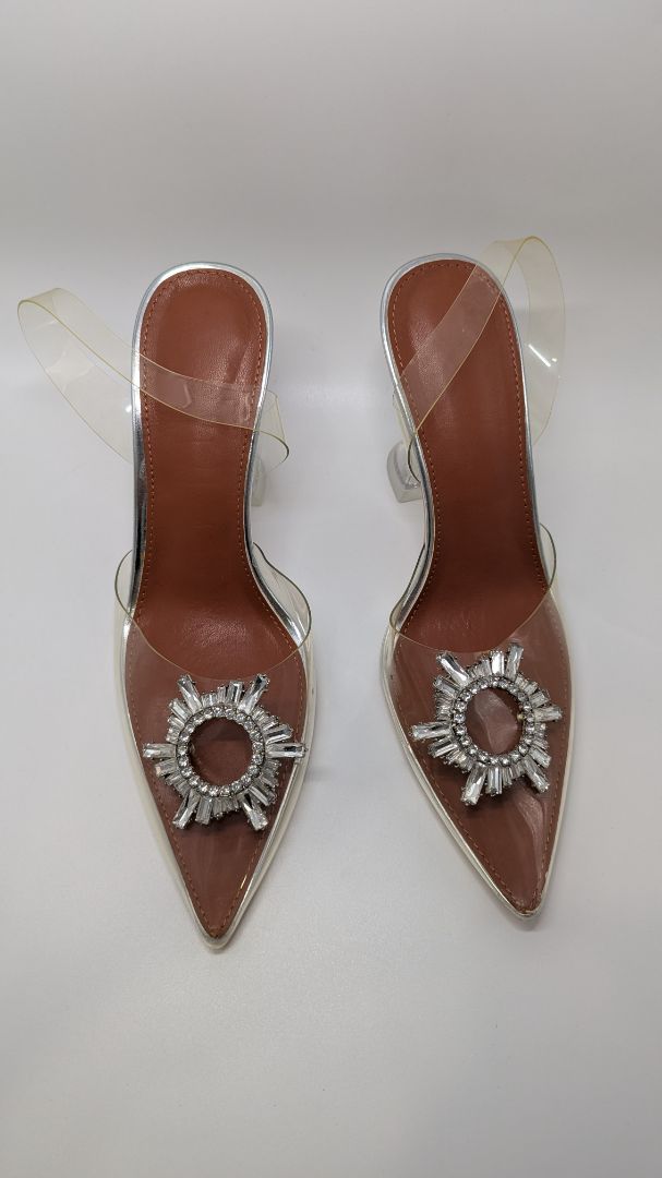 Clear PVC Pointed-Toe Embellished Crystal Heels