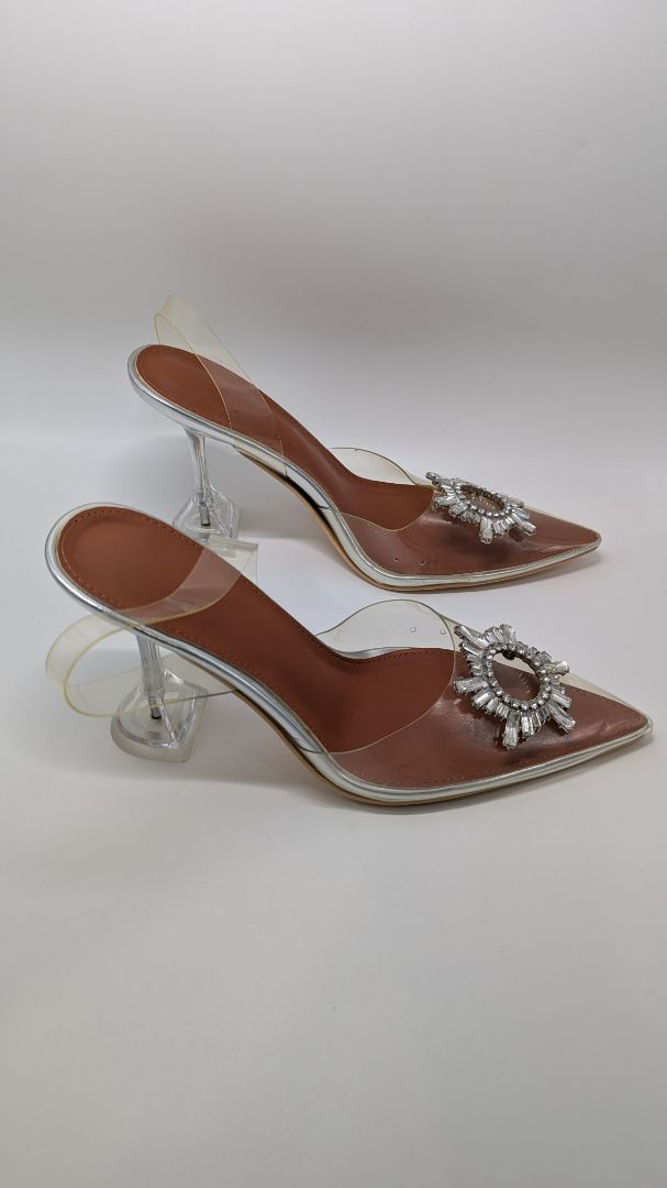 Clear PVC Pointed-Toe Embellished Crystal Heels