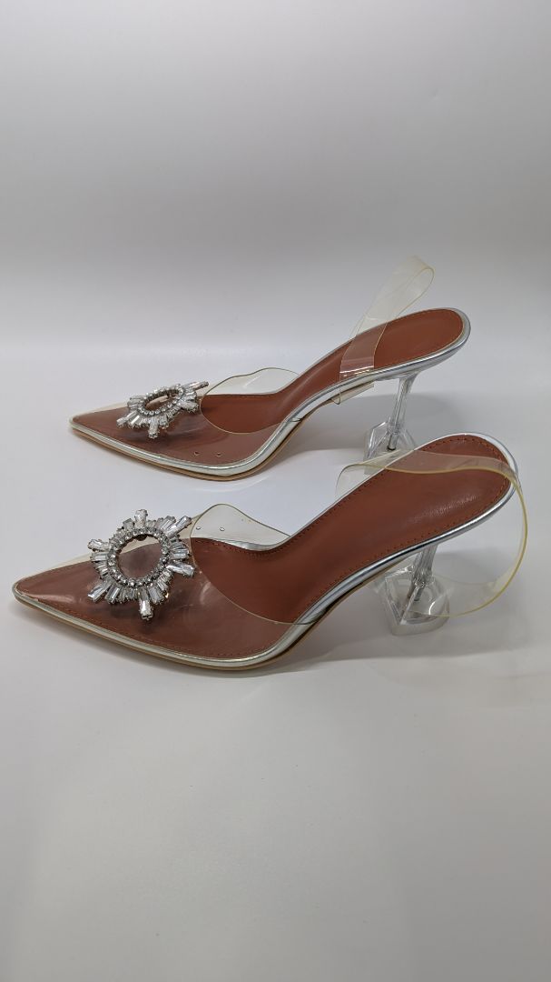 Clear PVC Pointed-Toe Embellished Crystal Heels