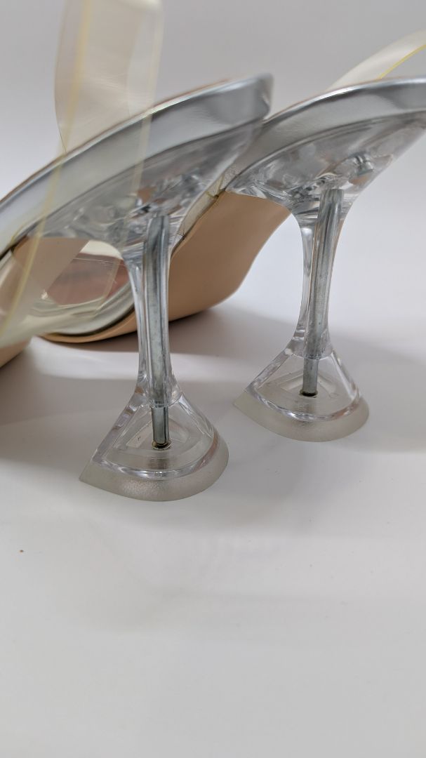 Clear PVC Pointed-Toe Embellished Crystal Heels