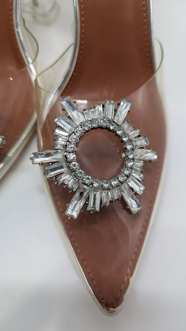 Clear PVC Pointed-Toe Embellished Crystal Heels