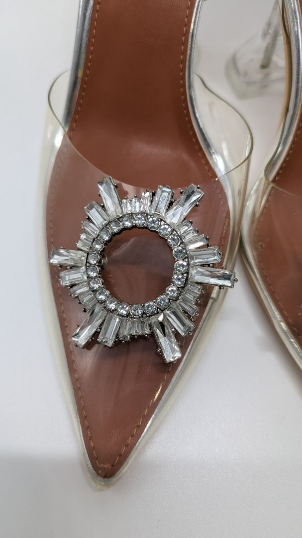 Clear PVC Pointed-Toe Embellished Crystal Heels