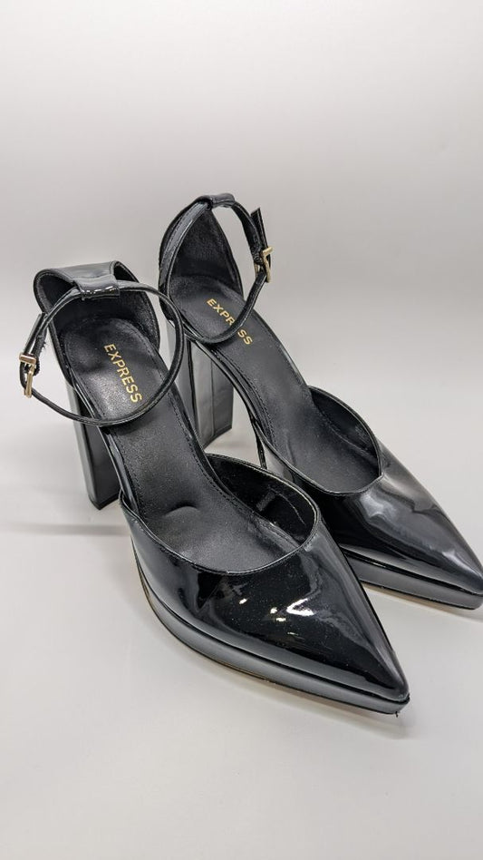 Express Black Patent Pointed-Toe Platform Heels