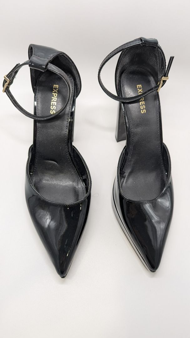 Express Black Patent Pointed-Toe Platform Heels