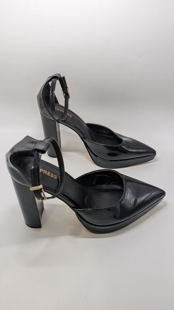 Express Black Patent Pointed-Toe Platform Heels