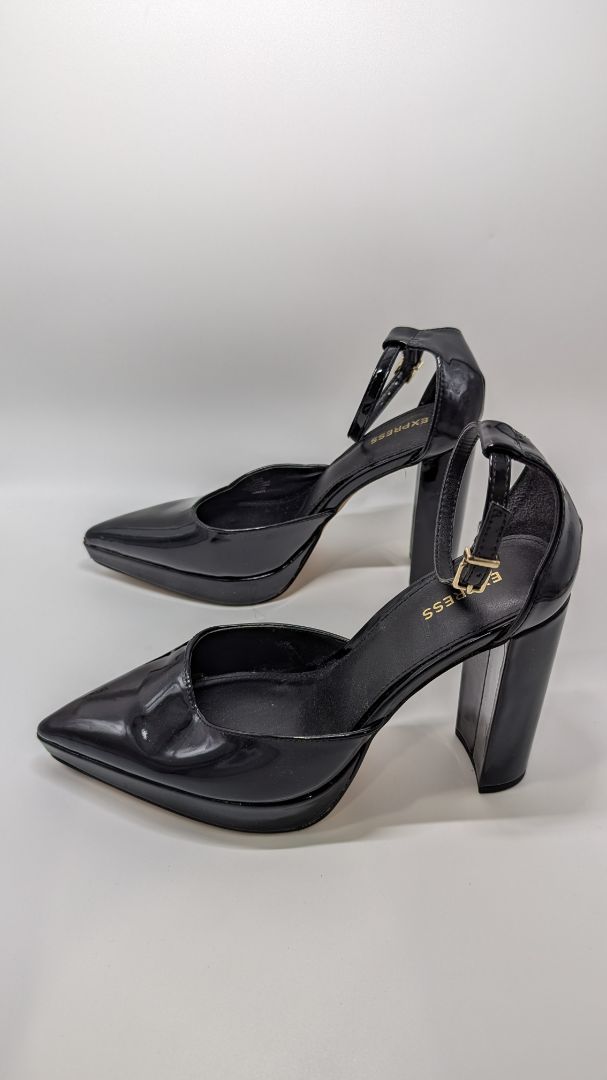 Express Black Patent Pointed-Toe Platform Heels