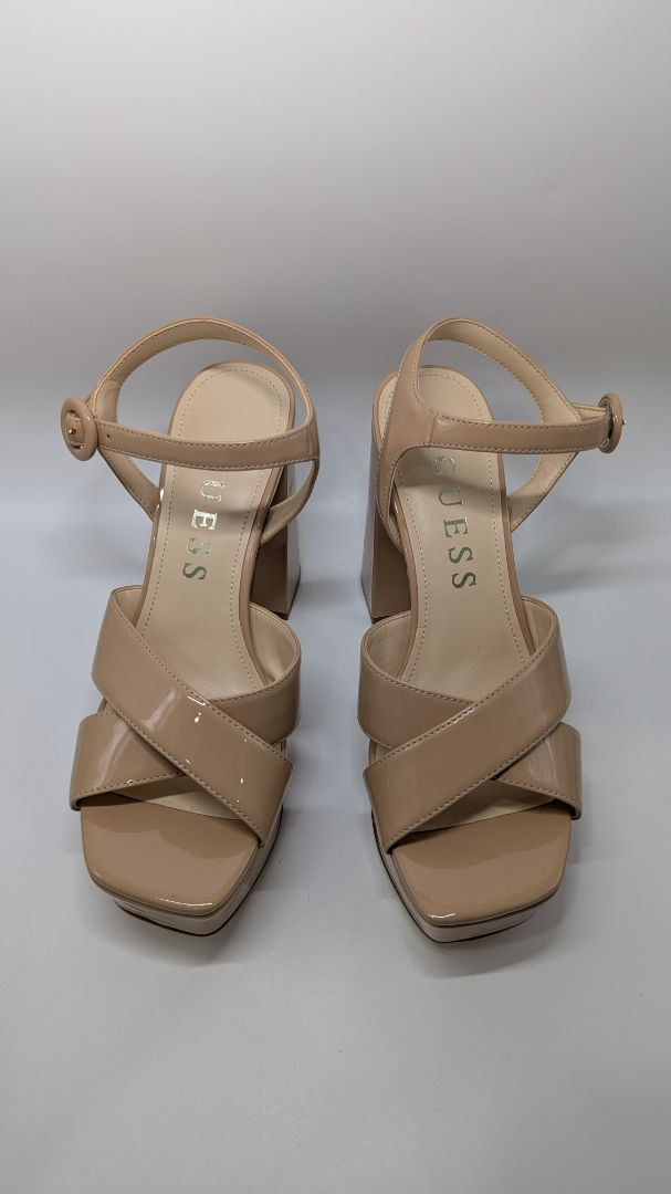 GUESS Beige GW Vallenn Patent Platform Block Heels