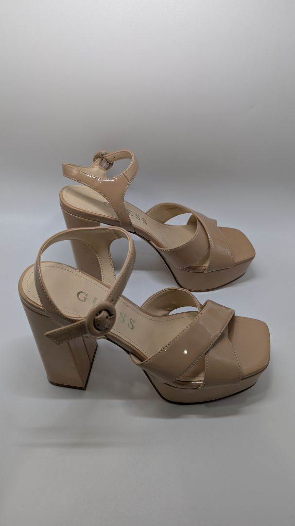 GUESS Beige GW Vallenn Patent Platform Block Heels