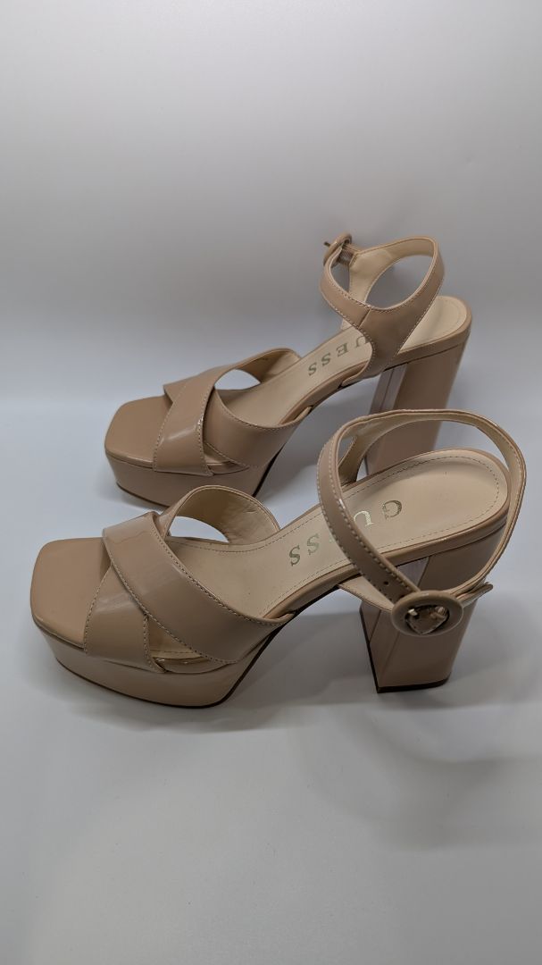 GUESS Beige GW Vallenn Patent Platform Block Heels