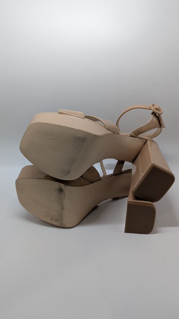 GUESS Beige GW Vallenn Patent Platform Block Heels