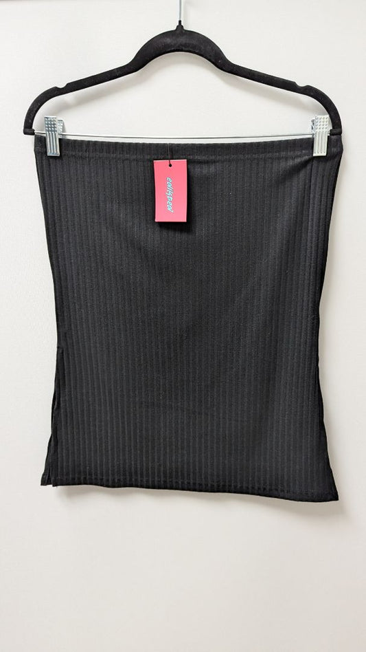 edikted Black Elastic-Waist Ribbed Skirt with Slits