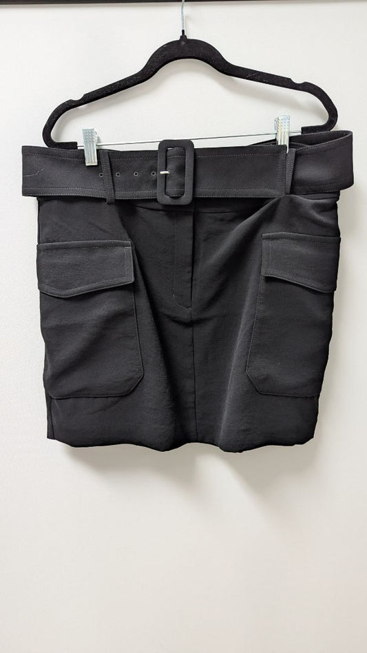 Express Black Belted Mini Cargo Utility Skirt