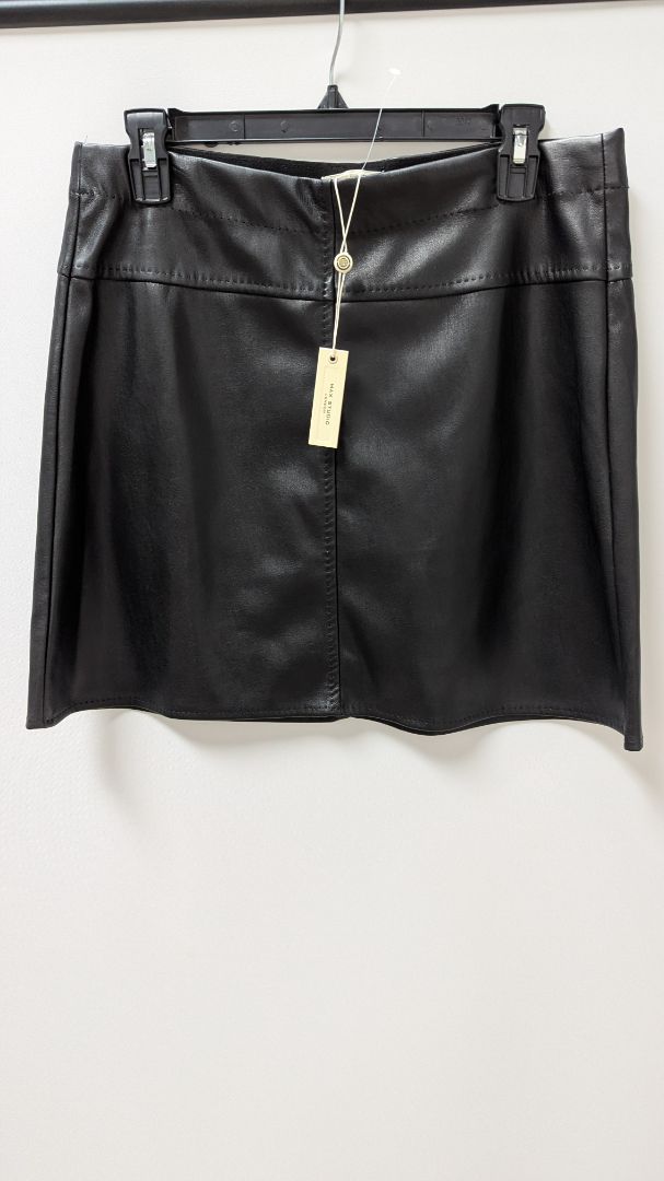 Max Studio Black Faux-Leather Flared Mini Skirt