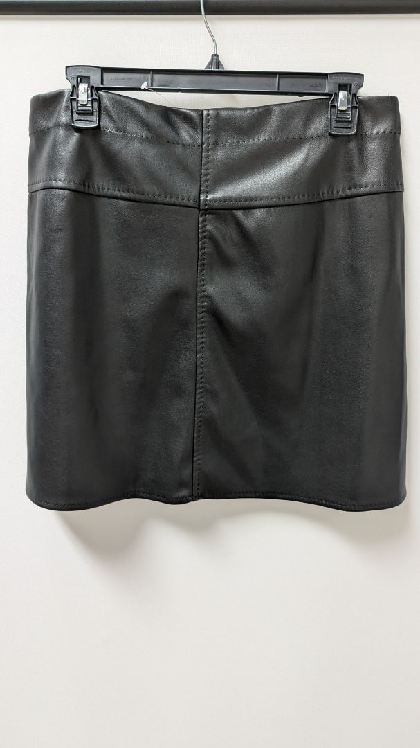 Max Studio Black Faux-Leather Flared Mini Skirt