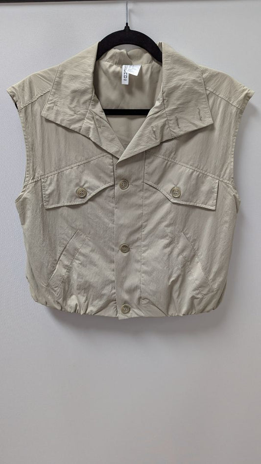Divided H&M Light Khaki Button-Down Cropped Utility Vest