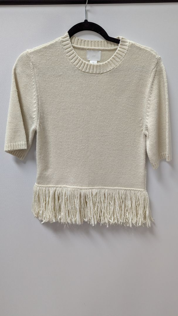 H&M Light Beige Short-Sleeve Fringed Sweater